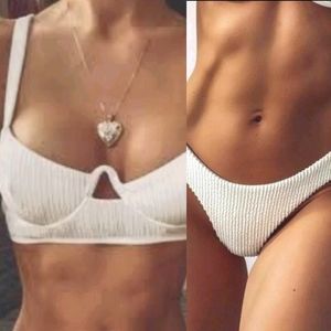 Shein White Ribbed Underwire Bikini